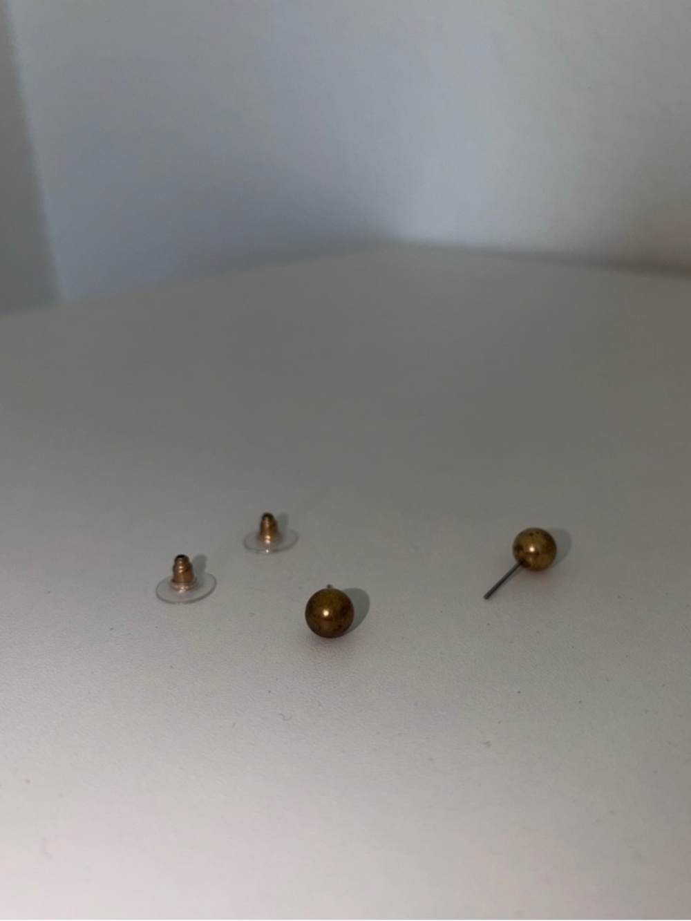 Minimal Brass Ball Stud Earrings - Gold Tone
